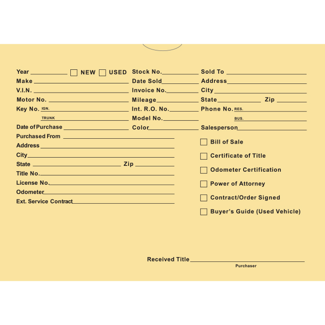 Vehicle Deal Envelope, Printed (DSA546) Standard Colors