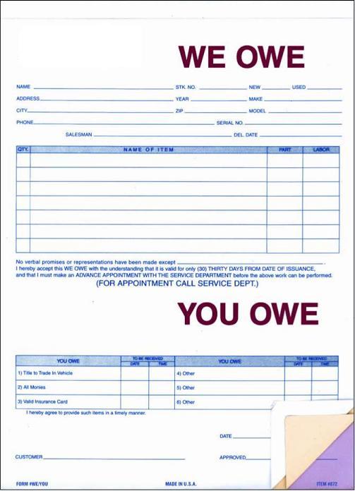 I Owe You Form Free Printable Documents
